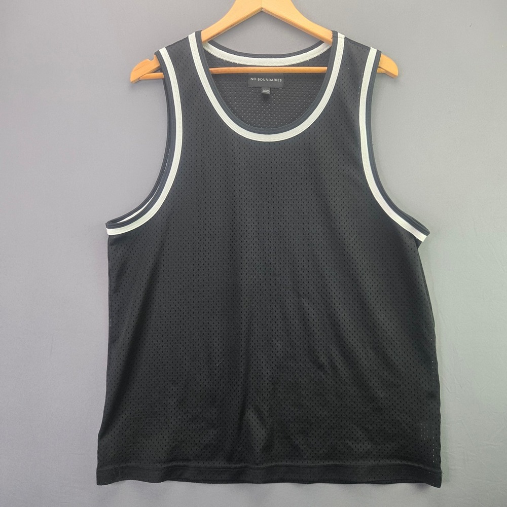 No Boundaries Mesh Basketball Tank Top Large Black White Trim Jersey Sleeveless